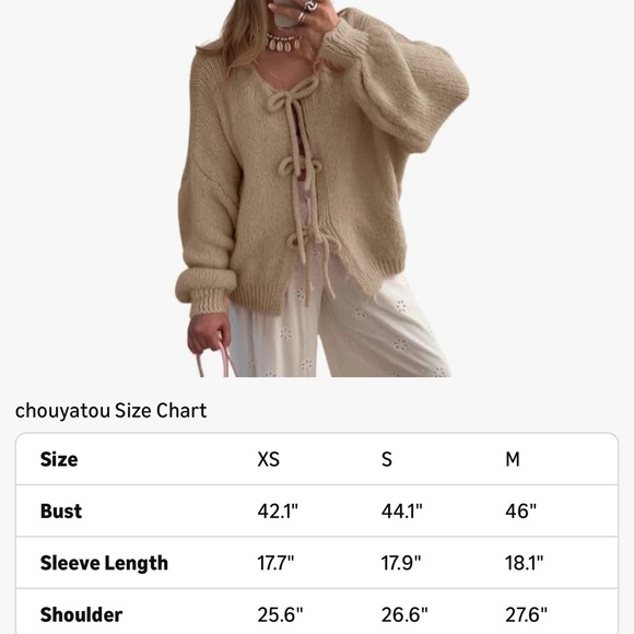 Cozy Tan Women's Sweater With Tie Front L - Picture 4 of 5